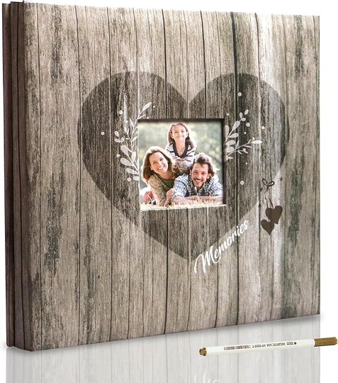 Self Adhesive Scrapbook Photo Album with Metallic Pen, DIY Memory Book for 3x5 4x6 5x7 6x8 8x10 Photos, Kraft Paper Cover with Window, Handmade Family Travel Wedding Album 40 Pages